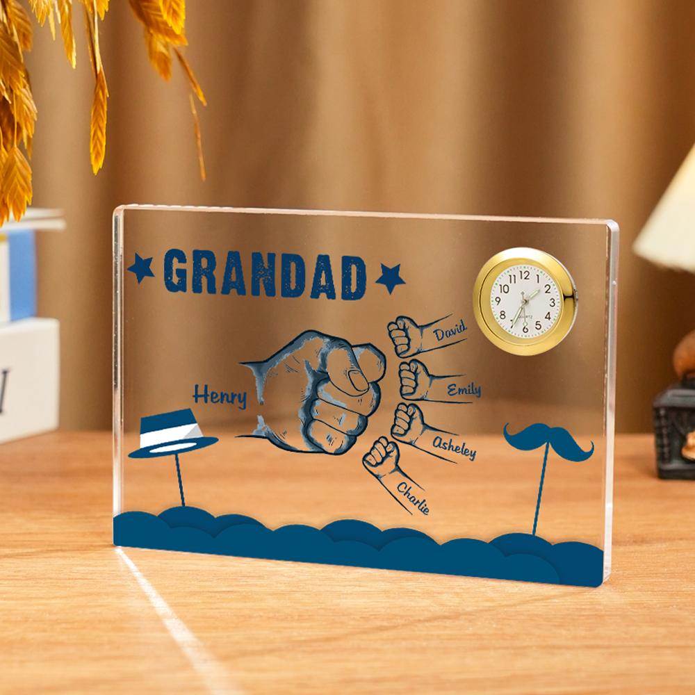 5 Names - Personalised Fist Bump Custom Name Acrylic Clock Ornament Father's Day Gift for Dad