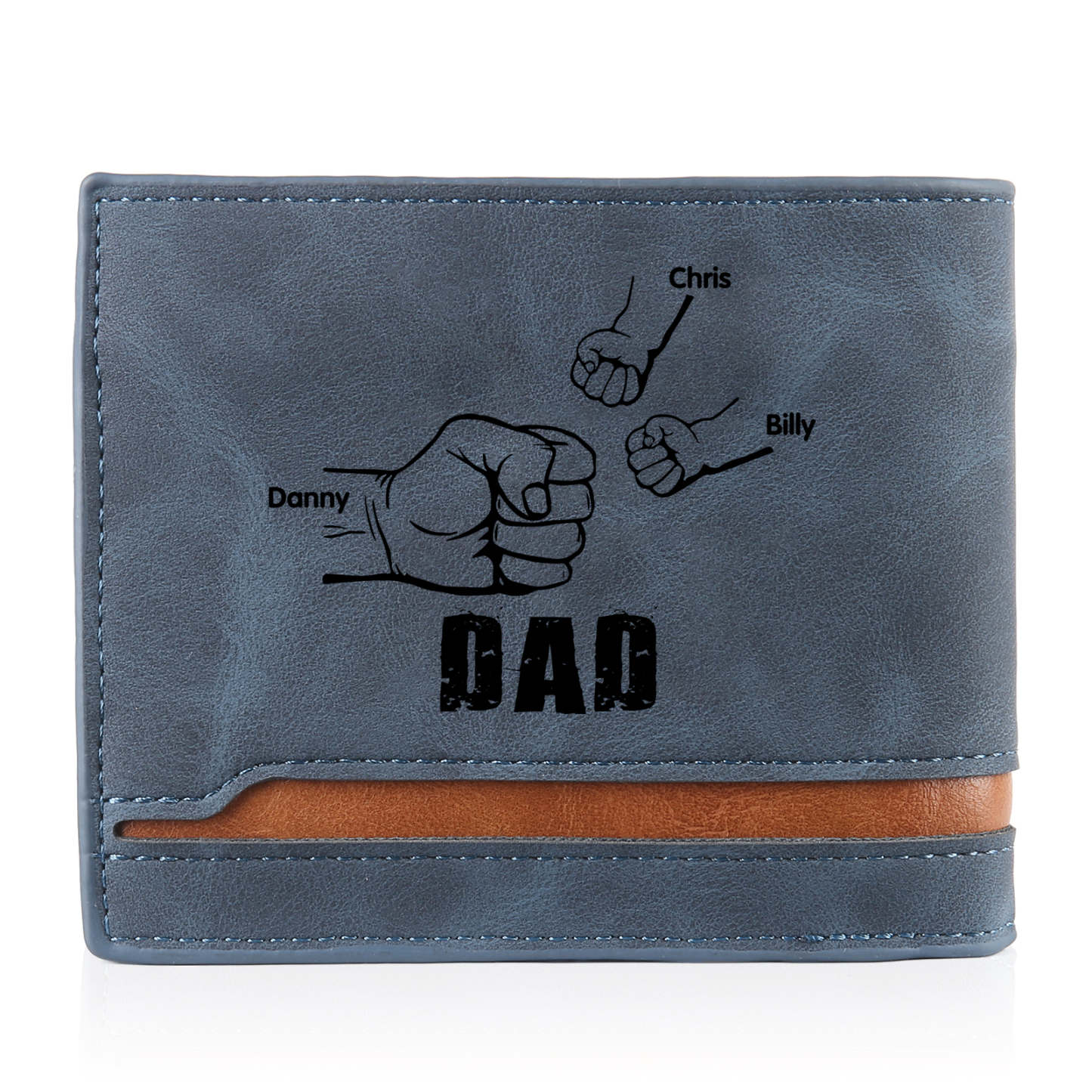 3 Names - Personalised Photo Custom Leather Men's Folding Wallet as a Father's Day Gift for Dad