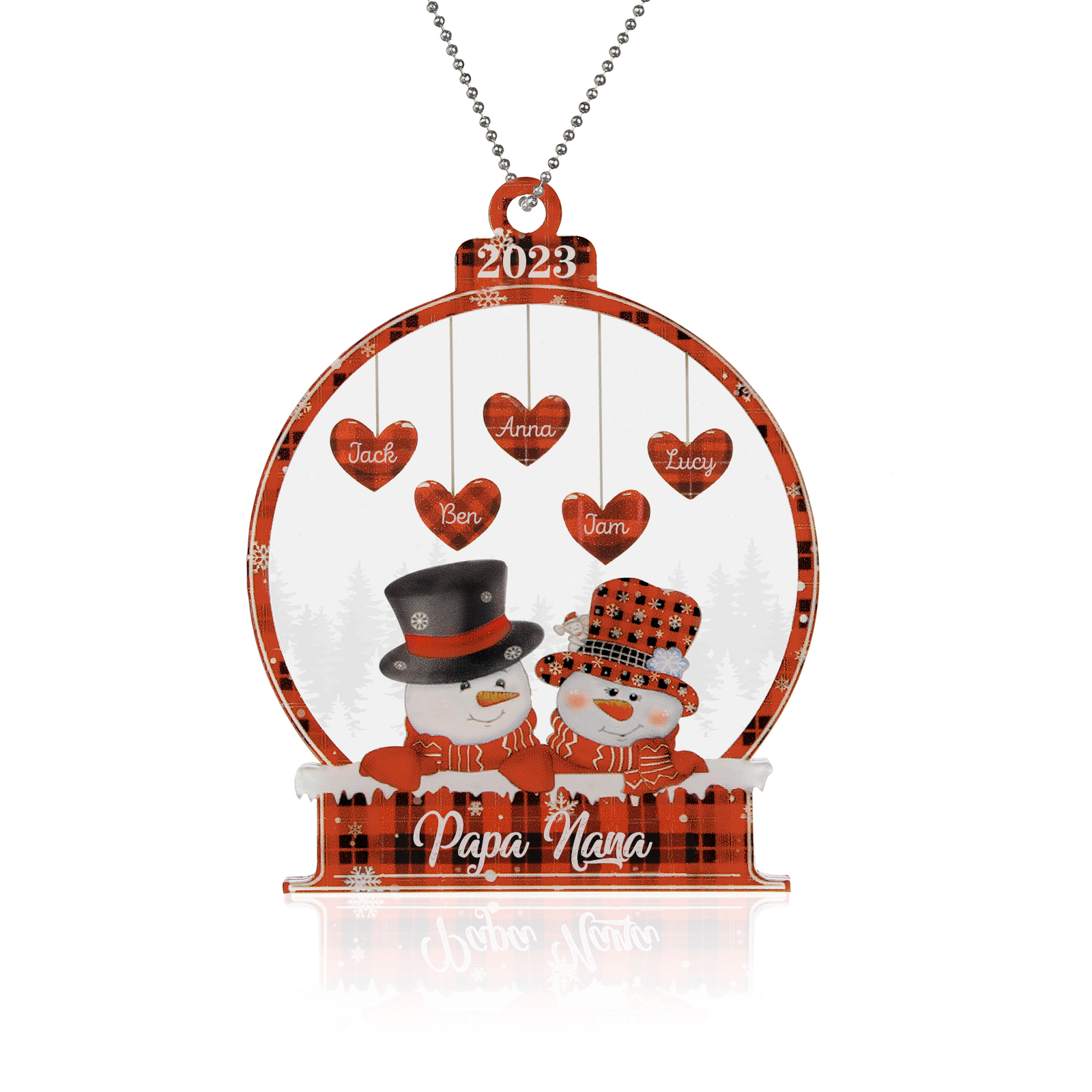 5 Names-Personalised Family Acrylic Christmas Xmas Tree Decoration Ornament-Custom 5 Names And Text Hanging Ornament Gifts For Family