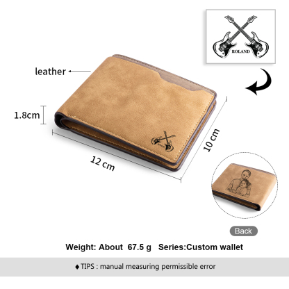 Brown Personalised Leather Wallet Engraved Photo Short Wallet Folding Wallet For Dad