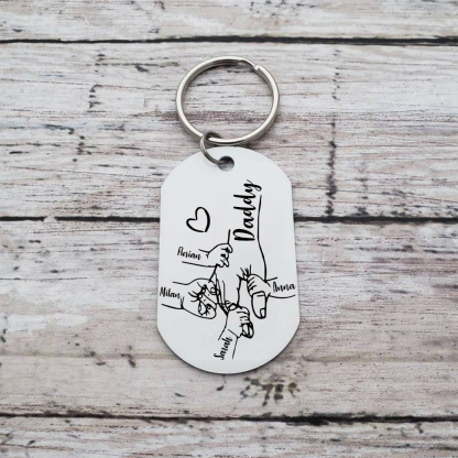 4 Names - Personalised Holding Hands Keyring with name and text Gift for Dad
