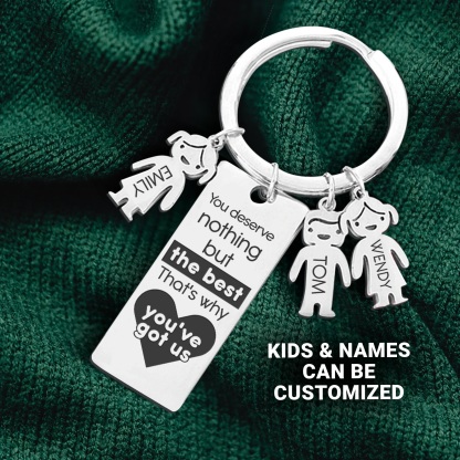 Custom Engraved 5 Children's Names Personalised Keyrings With Kids Charm - Mother's Day Gify for Mum
