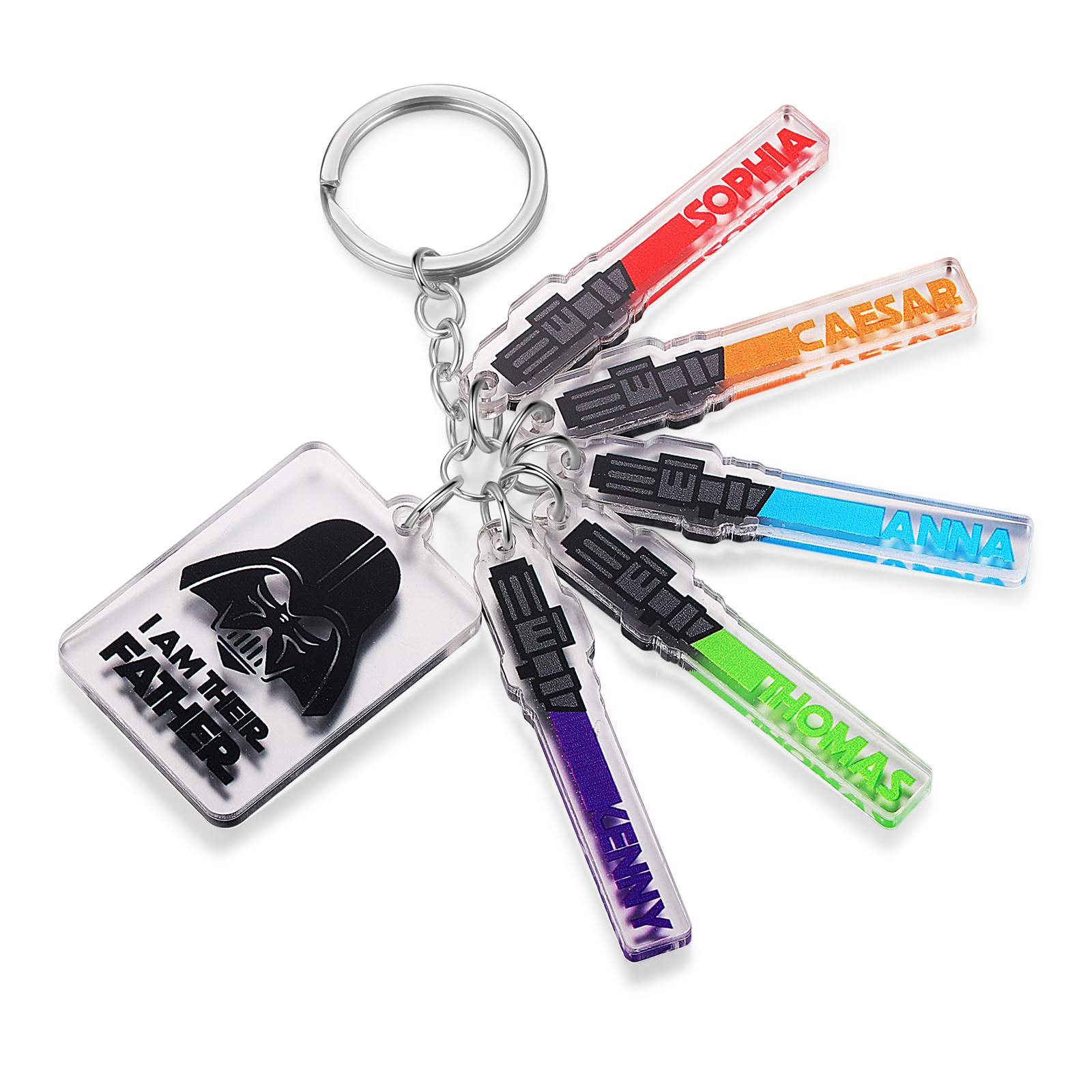 5 Names - Personalised Name Acrylic Star Wars Keyring - I Am Their Father - Gift for Dad