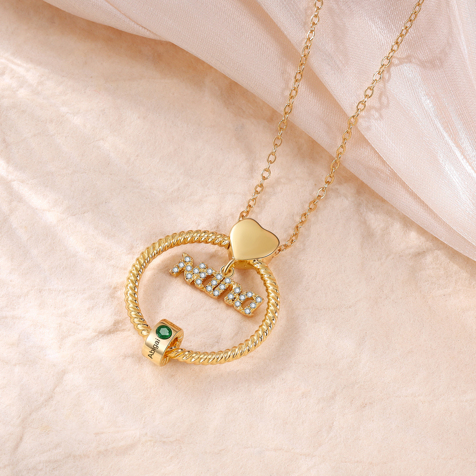 1 Name-Personalised Nana Circle Necklace Set With Rose Flower Gift Box-Custom Women Necklace With 1 Birthstone Pendant Engraved Names Gift For Nana