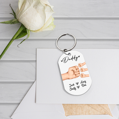 4 Names - Personalised Custom Fist Bump Keyring Gift Custom Name for Dad