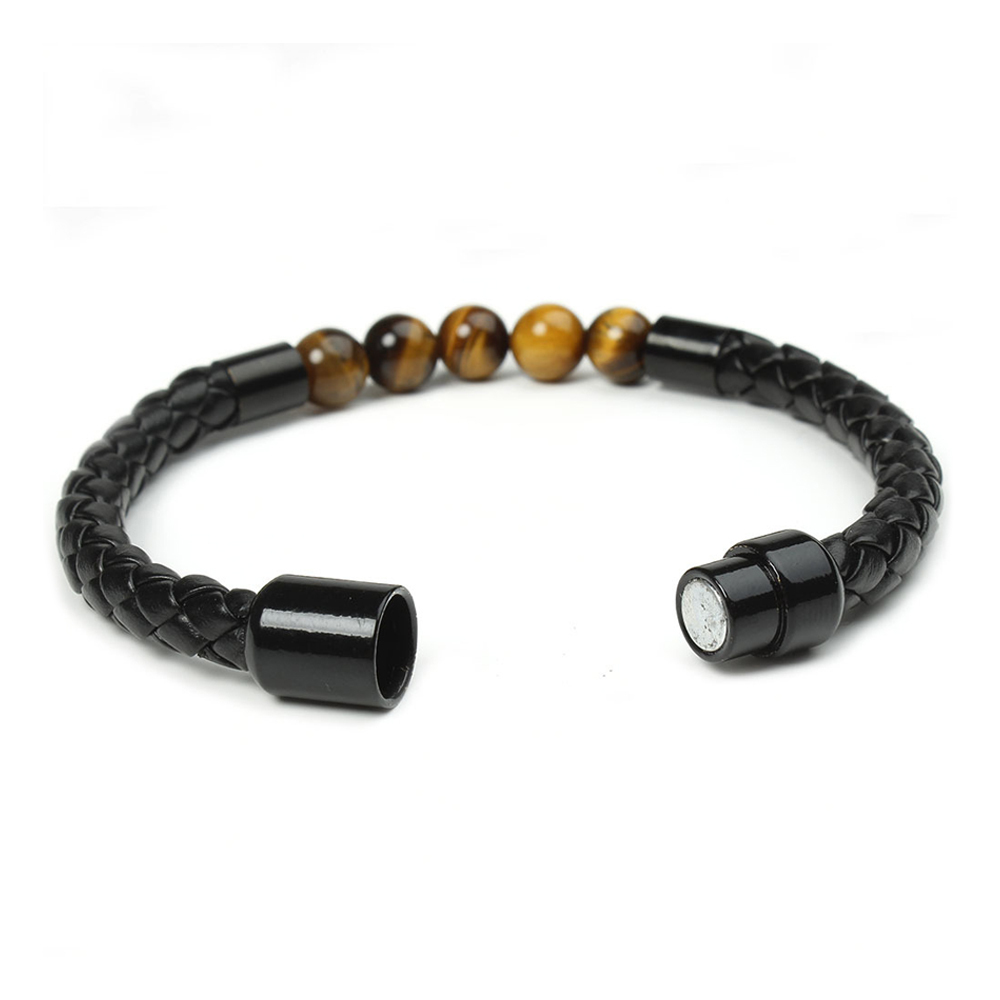 Tiger Eye Black Onyx Beaded Bracelet Men