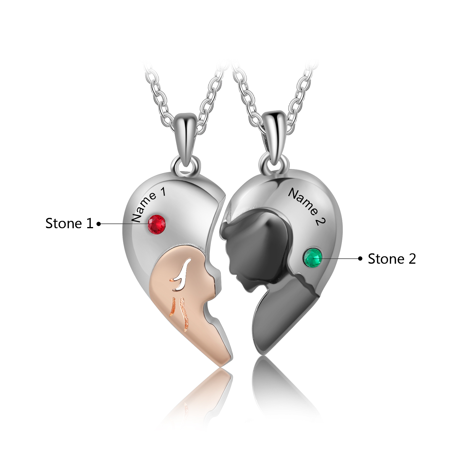 Custom 2Pcs Couple Birthstone Necklace Customized Name Necklace Couple Gift