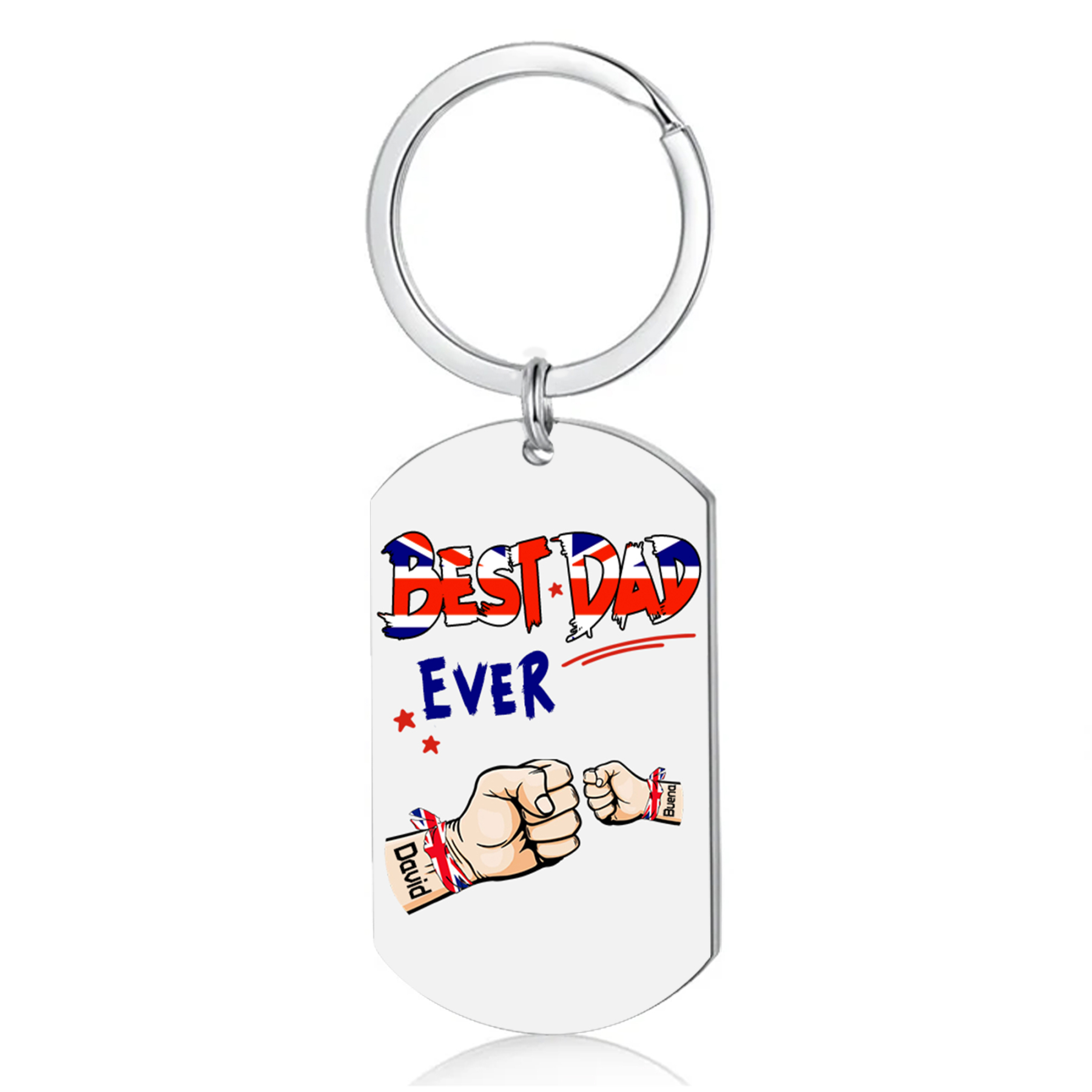 2 Names - Personalised Fist Bump Pattern Keyring Custom Name Gift for Dad