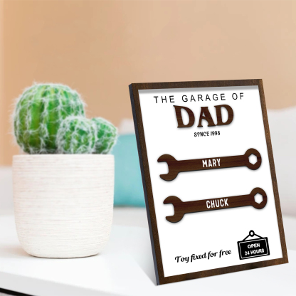 2 Names - Personalised Repair Tool Style Home Photo Frame Wooden Decor Father's Day Gift for Dad