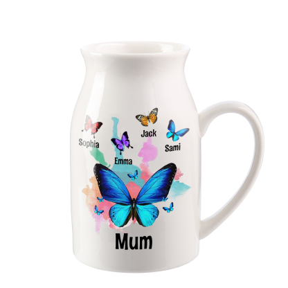 Personalised 2-8 Names Beautiful Colorful Butterfly Style Ceramic Vase Gift For Mum