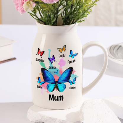 Personalised 2-8 Names Beautiful Colorful Butterfly Style Ceramic Vase Gift For Mum