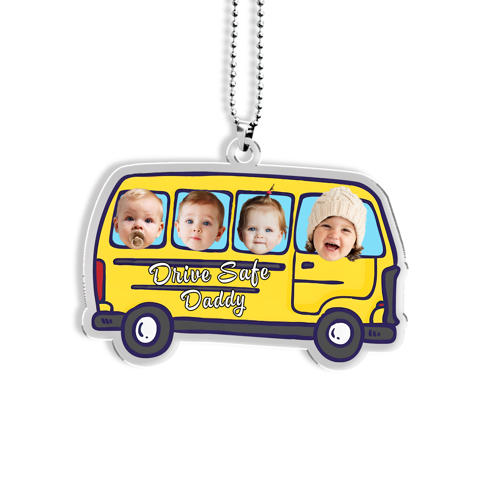 Acrylic Keyring/Decoration Personalised 4 Photos, Name And Text Driving Pattern Pendant For Dad
