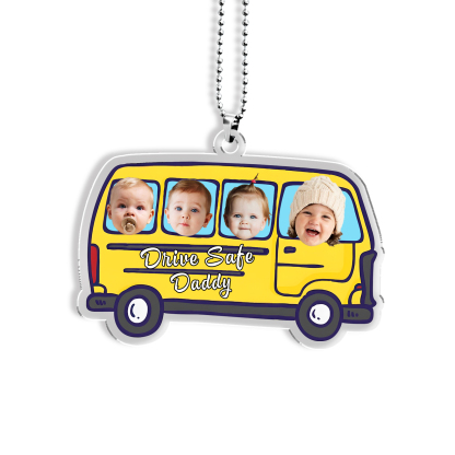 Acrylic Keyring/Decoration Personalised 4 Photos, Name And Text Driving Pattern Pendant For Dad