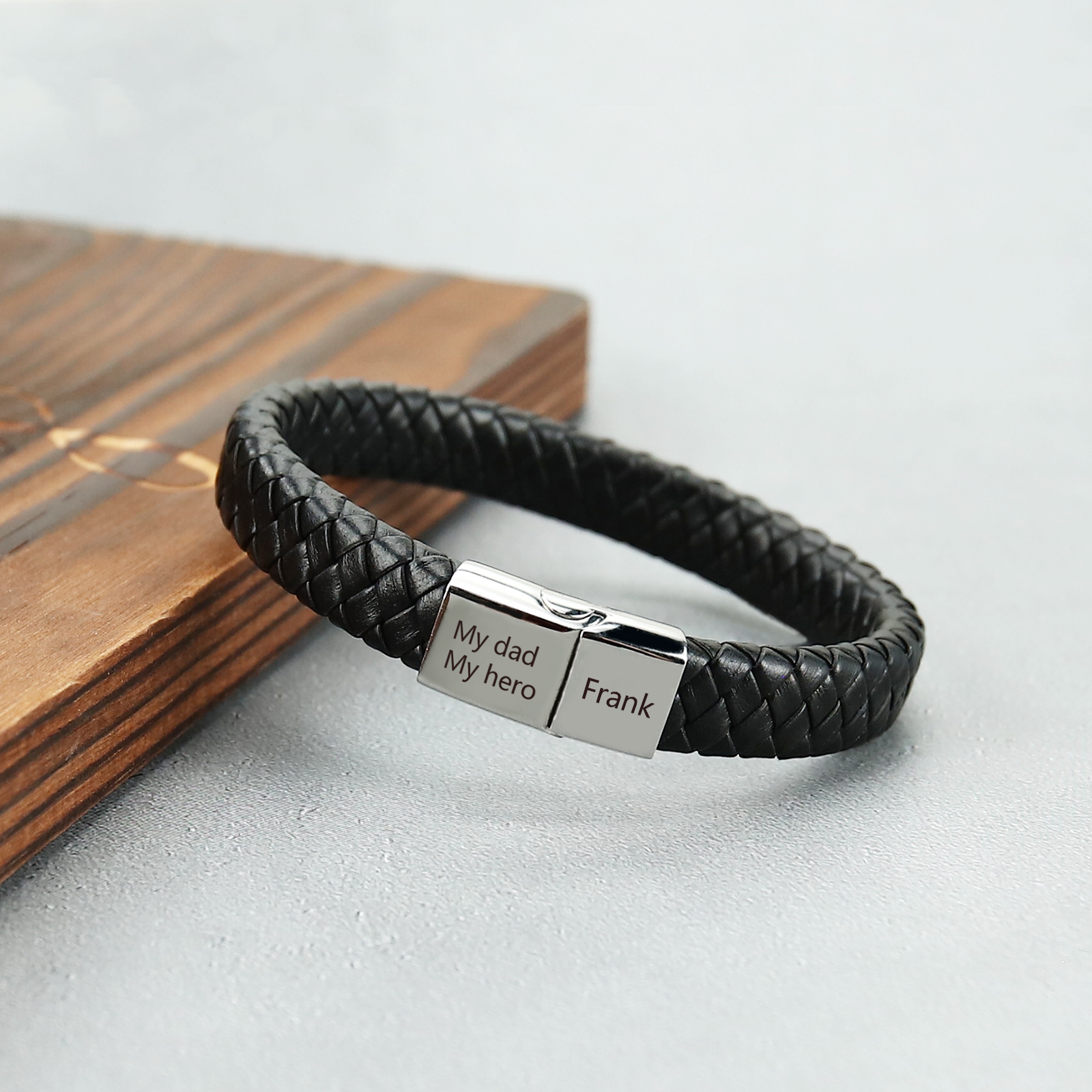 Personalised 2 Names and 2 Texts Leather Bracelet Men's Bracelet Father's Day Gift for Dad