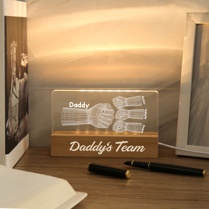 4 Names Personalised Fist Bump Pattern Night Light Custom Text LED Light Father's Day Gift for Dad