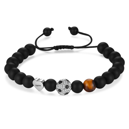 2024 Graduation Gifts - Personalised Obsidianite Name Mens Ball Bracelet, Gift for Him