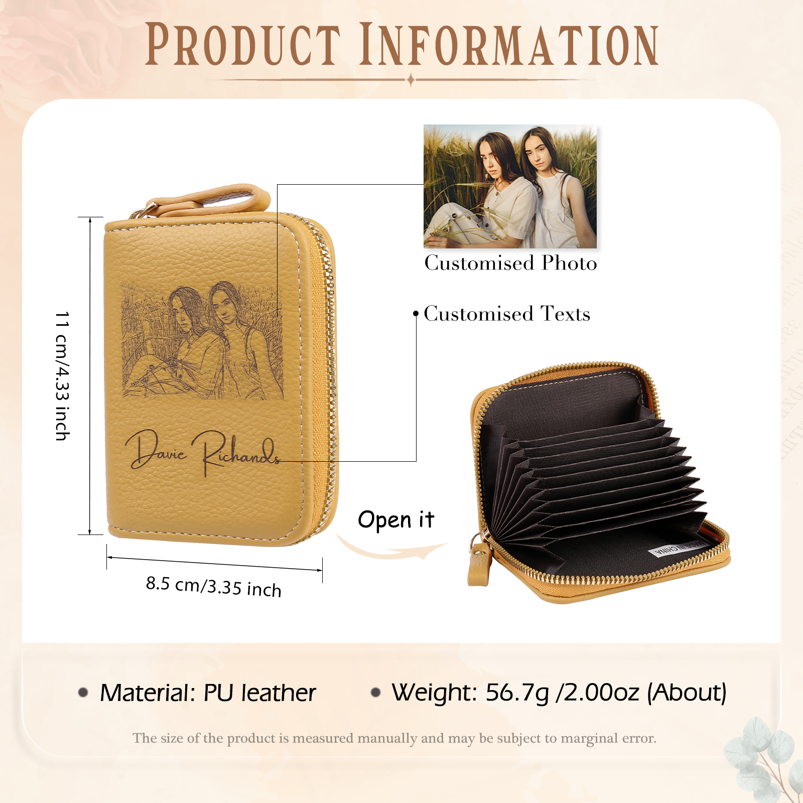 Custom Purse-Personalised Photo Quality Leather Zipper Wallet Custom Text Wallet Gift for Her