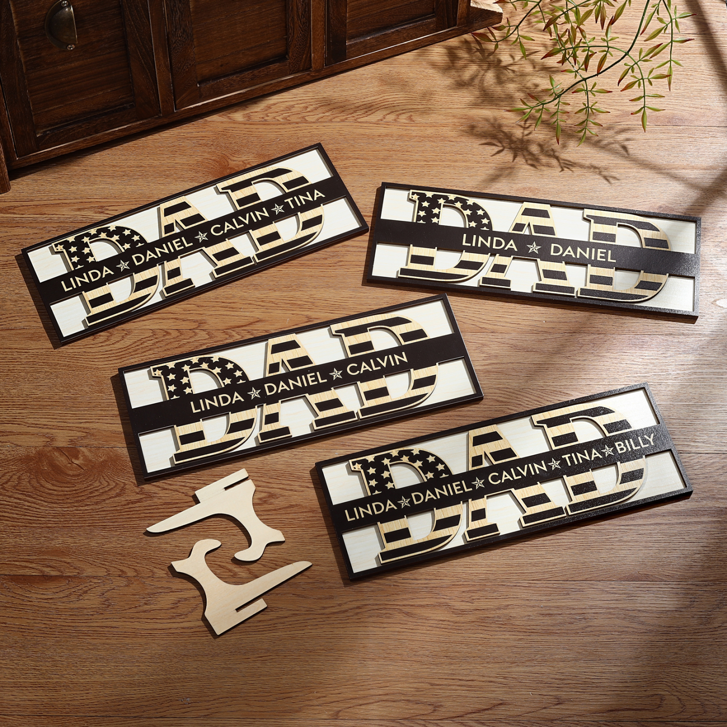 5 Names - Personalised Wood Ornament Engraved with Dad Text Support Customized Name Ornament Father's Day Gift for Dad