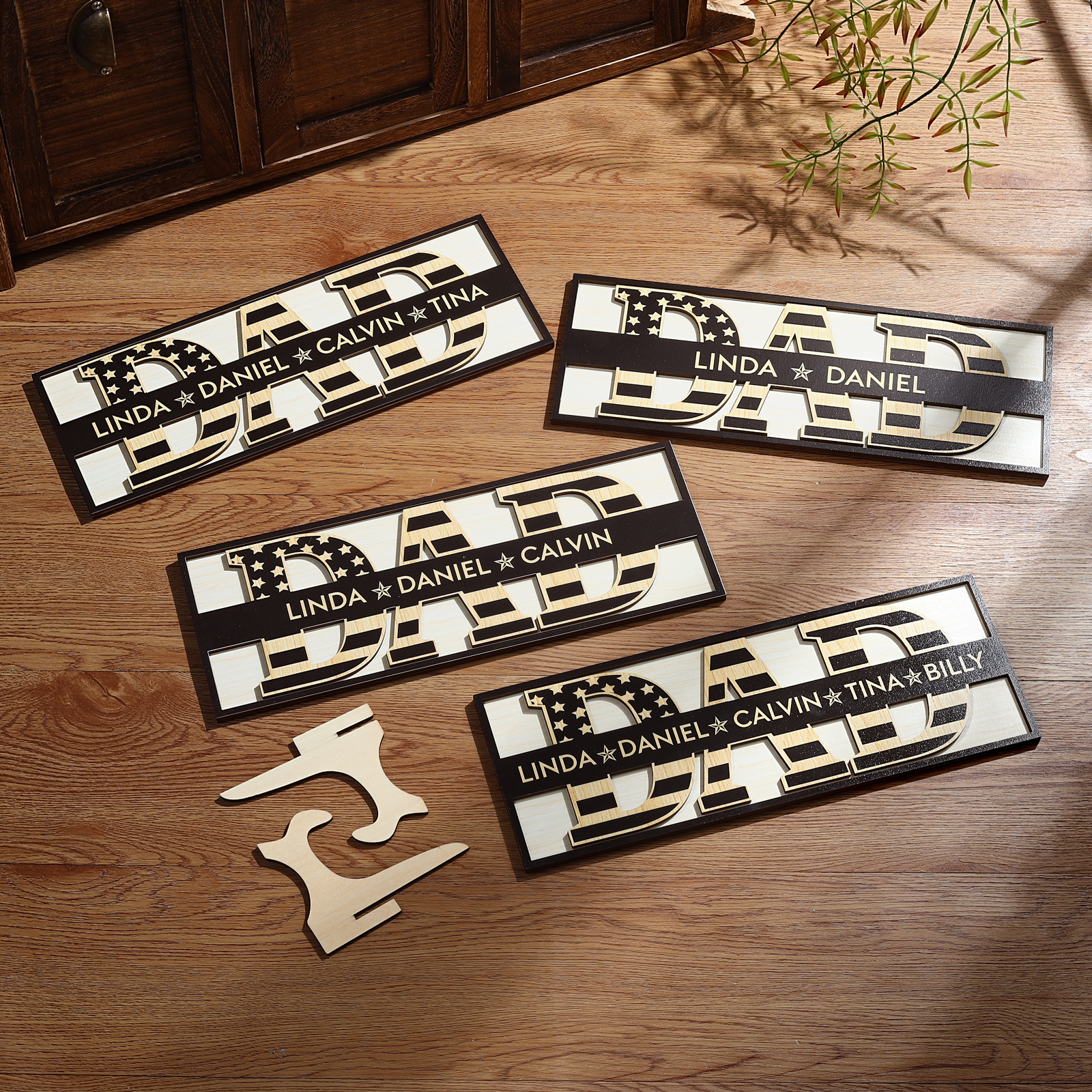 5 Names - Personalised Wood Ornament Engraved with Dad Text Support Customized Name Ornament Father's Day Gift for Dad