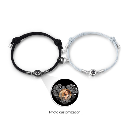 2 PCS Personalised Projection Bracelet Customized Photo Bracelet Adjustable Bracelet Personalised Gift
