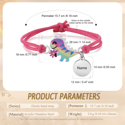 Personalised Name Cute Dinosaur Style Elastic Cord Rubber Rope Bracelet, As A Back To School Gift For Children