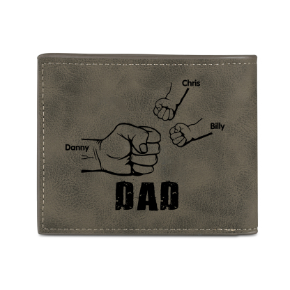 3 Names - Personalised Fist Bump Photo Custom Leather Men's  Wallet as a Father's Day Gift for Dad