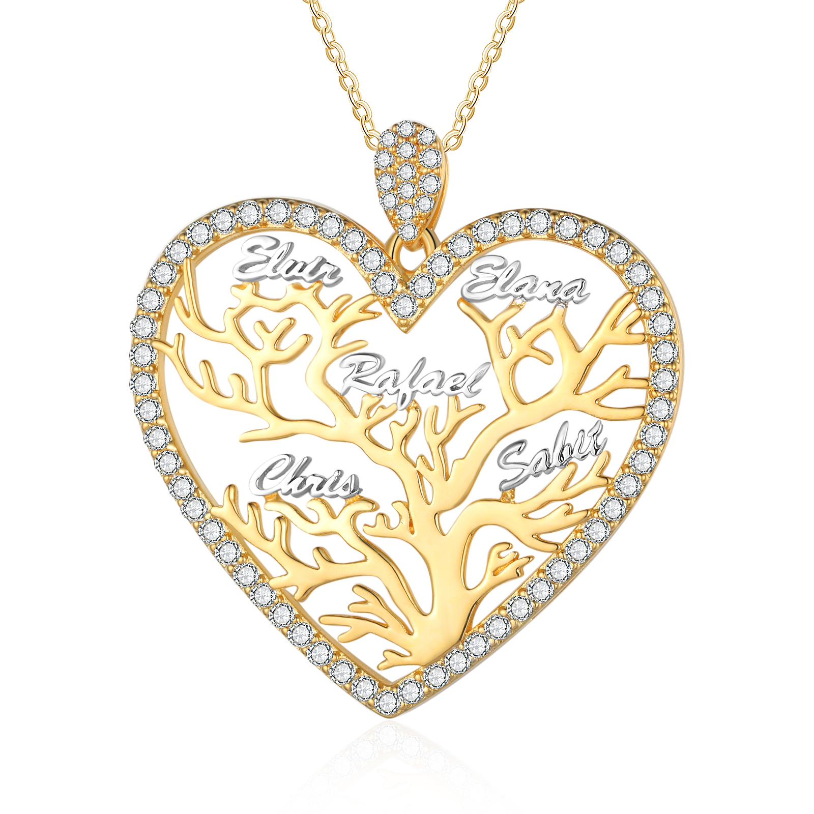 Personalised Family Tree Necklace, Custom 5 Names Heart Necklace Woman Gift For Her