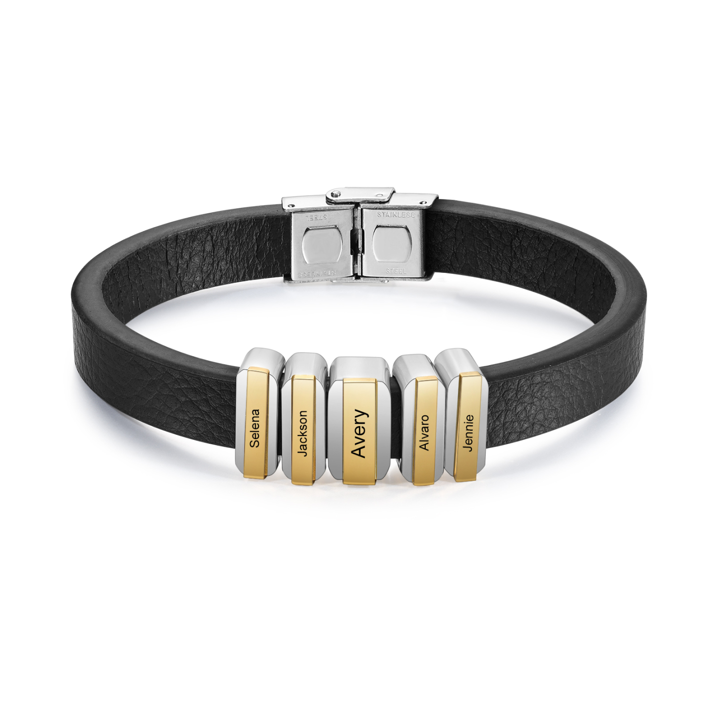 5 Names Personalised Stainless Steel Leather Bracelet Engraved Name Men's Bracelet Gift for Dad