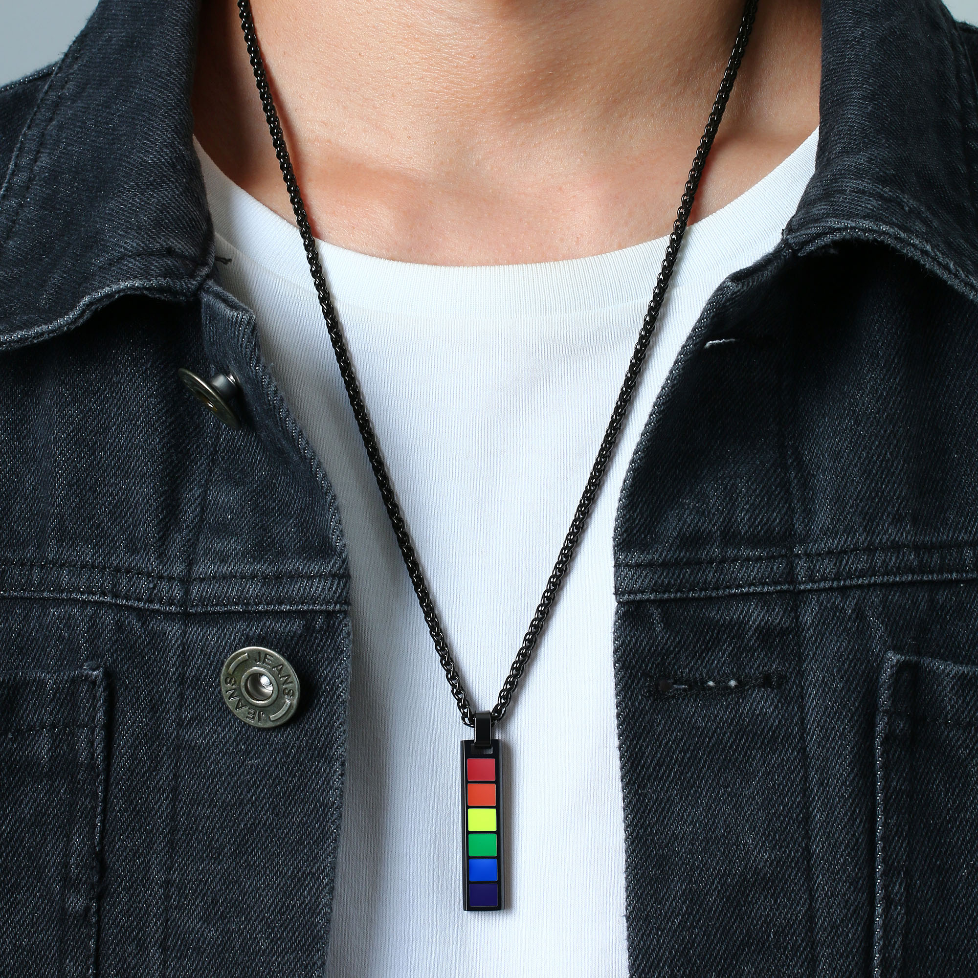 Rainbow Bar Necklace Cuban Chain LGBT Pride Gifts