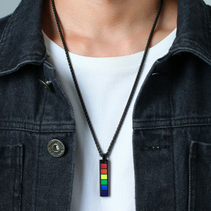 Rainbow Bar Necklace Cuban Chain LGBT Pride Gifts