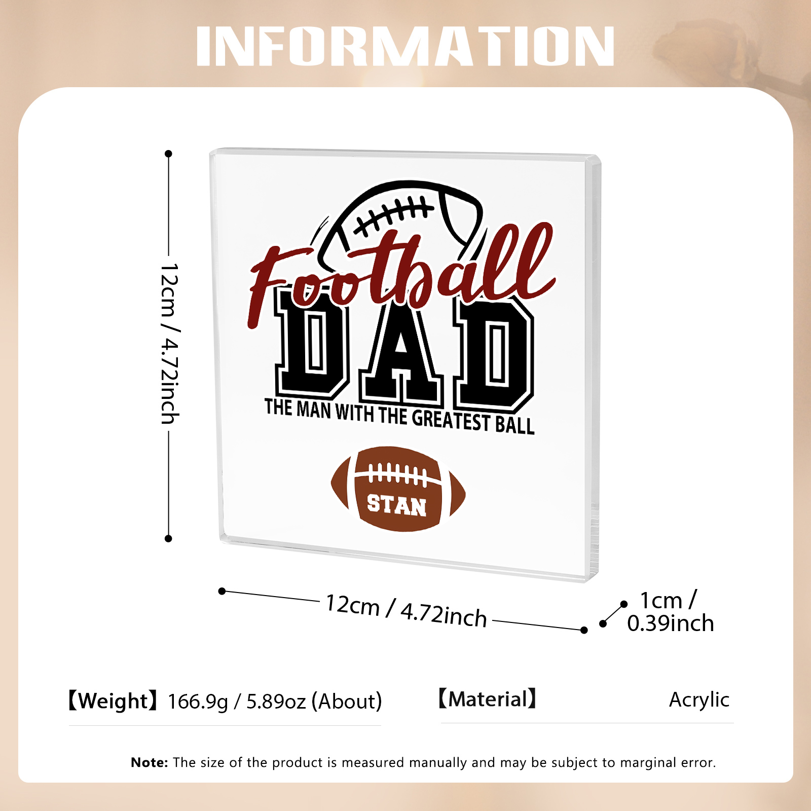 1 Name - Personalised Football Acrylic Keepsake Customized Name Acrylic Plaque Decoration Father's Day Gift for Dad