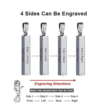 Vertical Bar Necklace Engraved 4 Side 3D Bar Necklace with 4 Names Personalized Women pendant