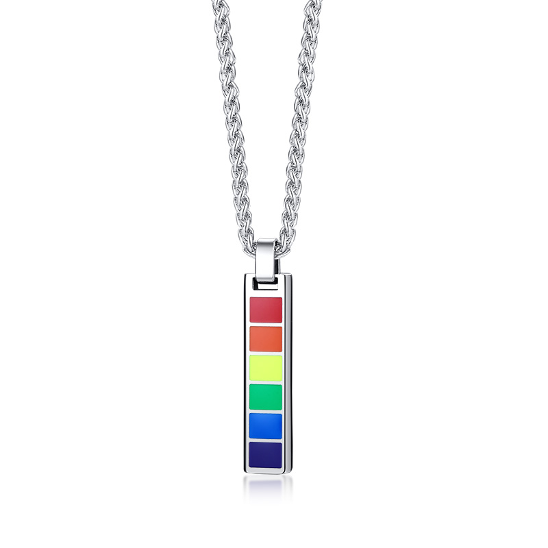 Rainbow Bar Necklace Cuban Chain LGBT Pride Gifts