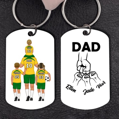 1-3 Names-Personalised Dad's Football Team Fist Keychain Custom Names Gift For Dad/Grandad