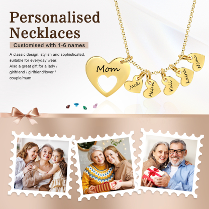 5 Names - Personalised Love Pendant Necklace with Gift Box Customized Name Gift for Her