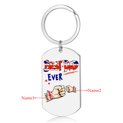 2 Names - Personalised Fist Bump Pattern Keyring Custom Name Gift for Dad