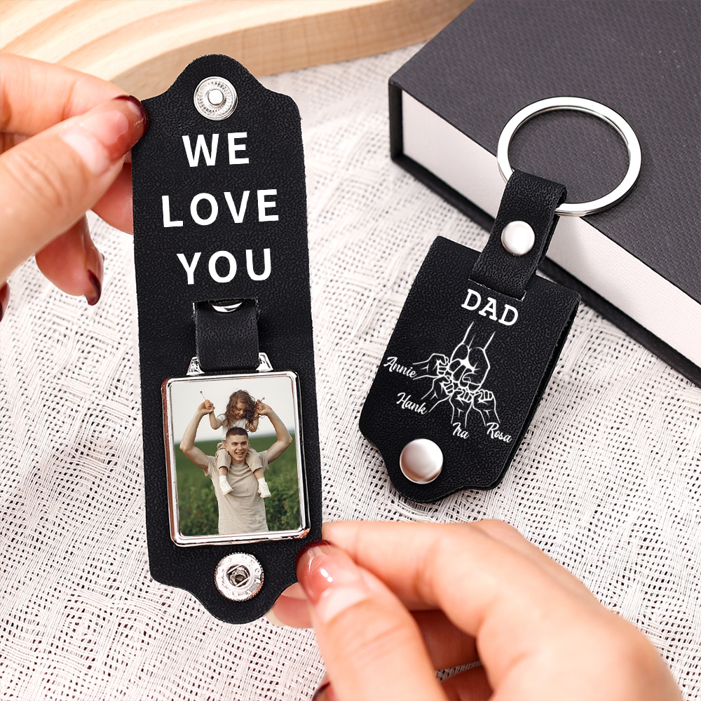 4 Names - Personalised Custom Photo Text Keyring Gift Custom Name for Dad