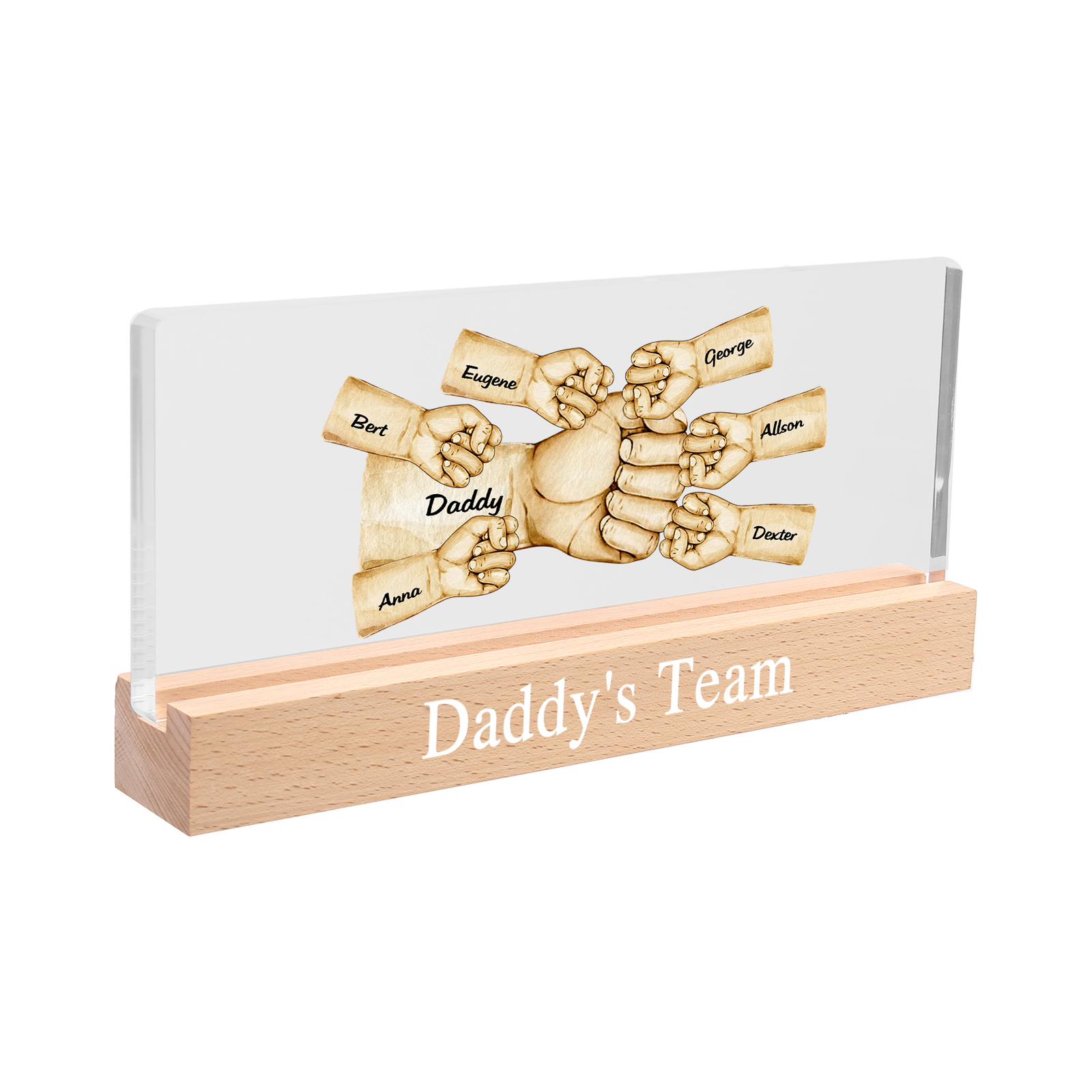 7 Names - Personalised Fist Bump Pattern Table Lamp Customized Text Father's Day Gift for Dad