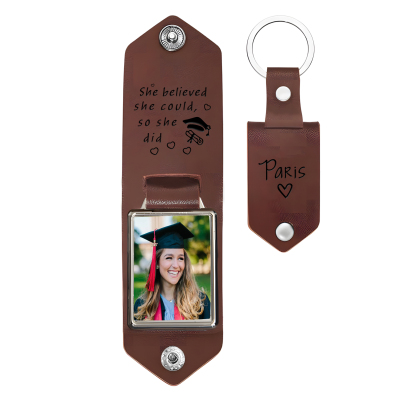 2024 Graduation Gifts - Personalised Name Flip Leather Keyring Customized Photo Keyring Gift for Her/Him