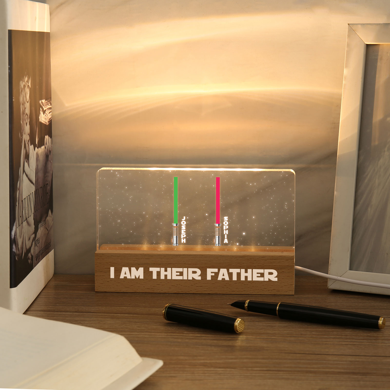 Personalised Star Wars Logo Father's Day Gift - I'm Their Dad - Table Lamp with 2 Names