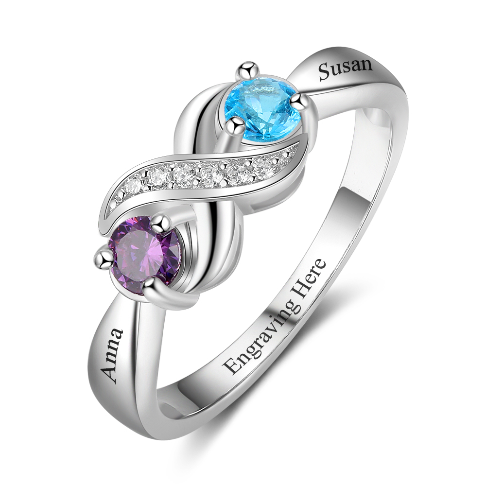 Family Ring Promise Ring Personalised 2 Birthstones Ring With Names Gifts for Her