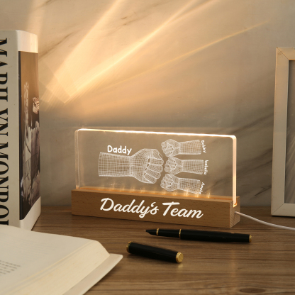 4 Names Personalised Fist Bump Pattern Night Light Custom Text LED Light Father's Day Gift for Dad
