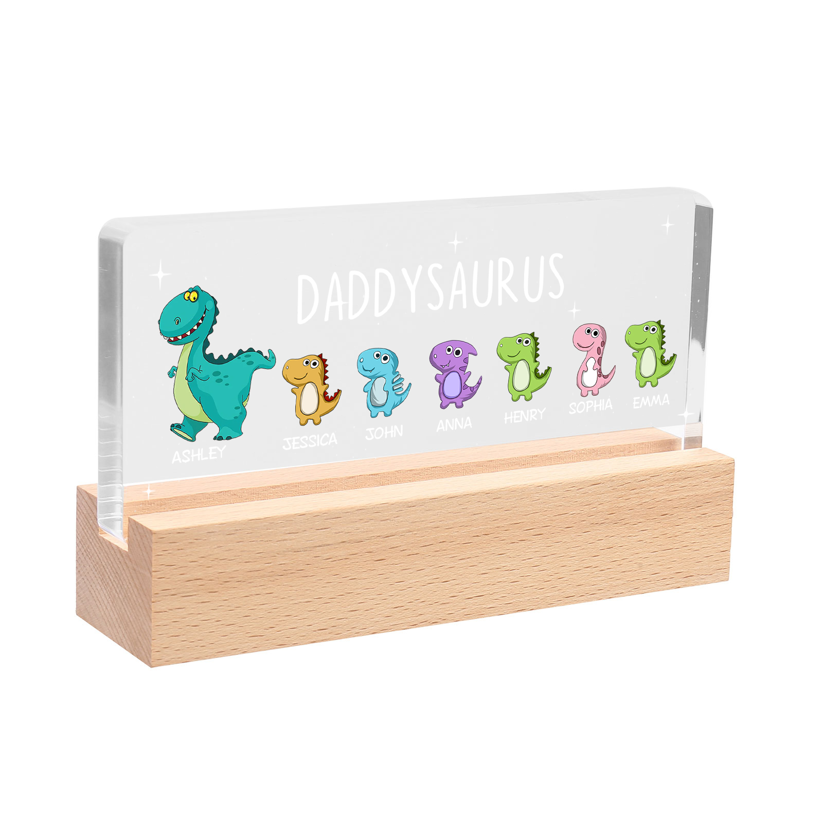 7 Names - Personalised Cute Dinosaur Pattern Beautiful Table Lamp Father's Day Gift for Dad
