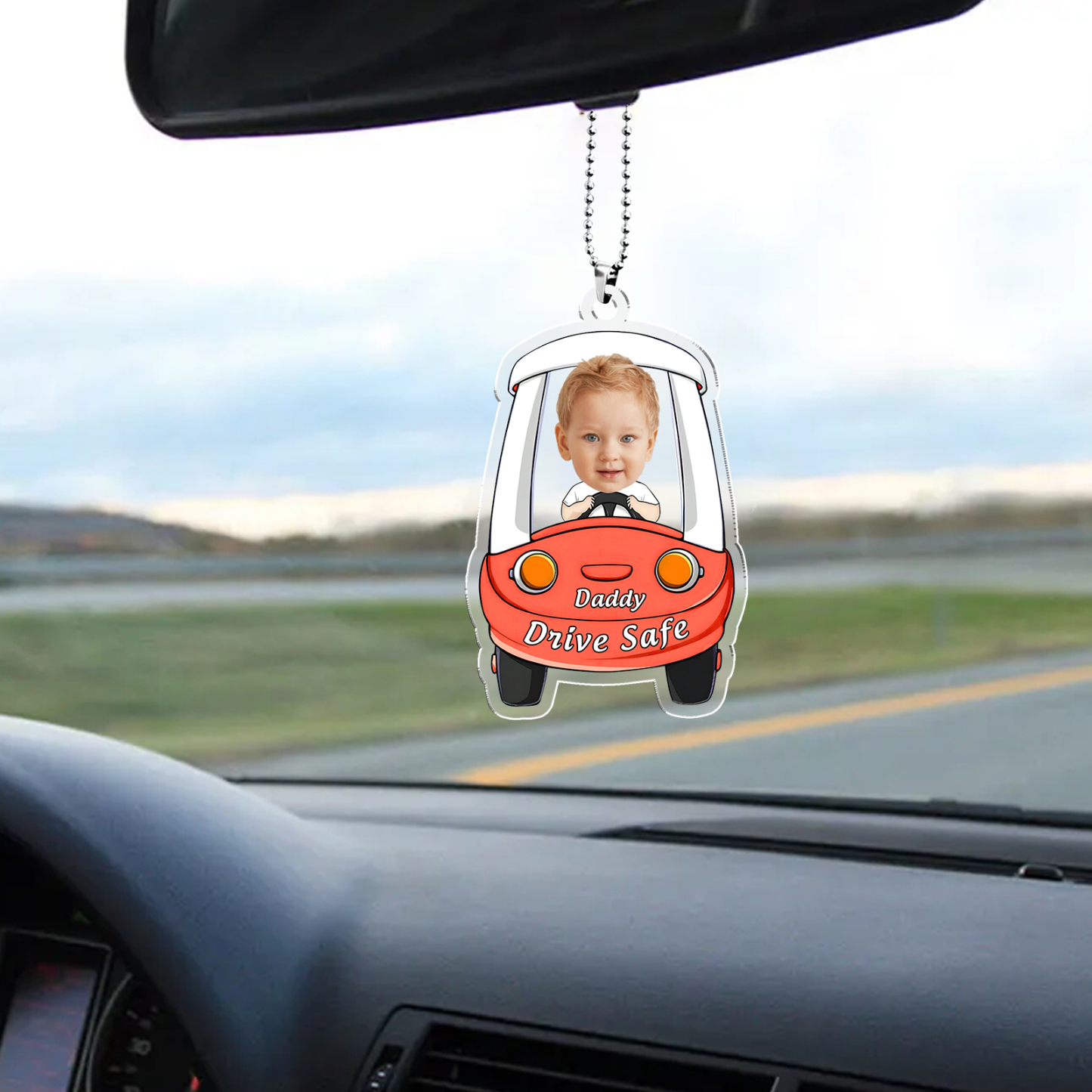 Acrylic Keyring/Decoration Personalised Photo, Name And Text Driving Pattern Pendant For Dad