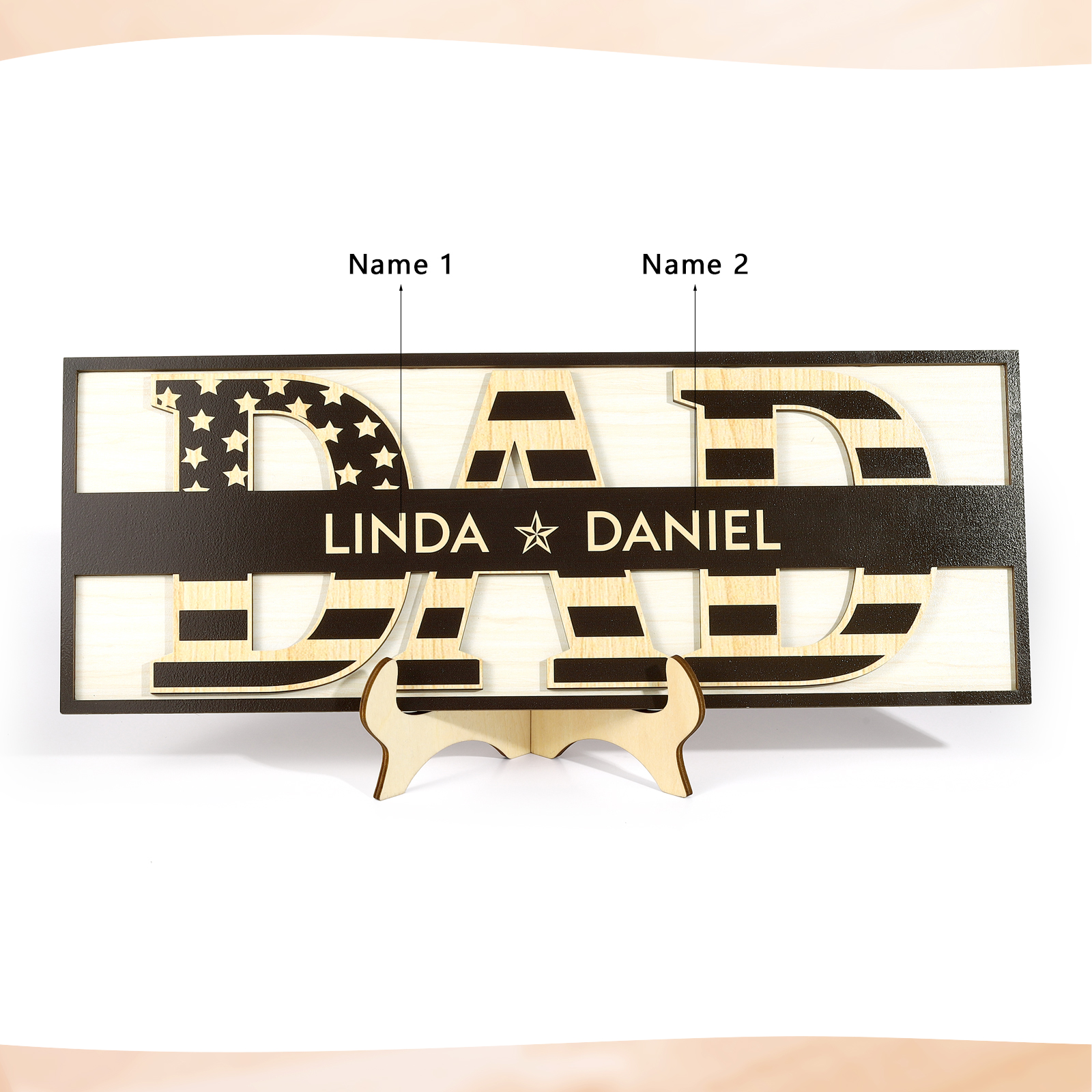 2 Names - Personalised Wood Ornament Engraved with Dad Text Support Customized Name Ornament Father's Day Gift for Dad