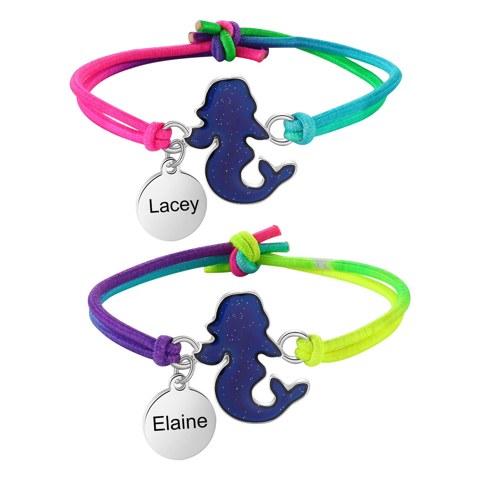 2 PCS Personalised Custom Name Mermaid  Elastic Rope Bracelet Back To School Season Children's Gift