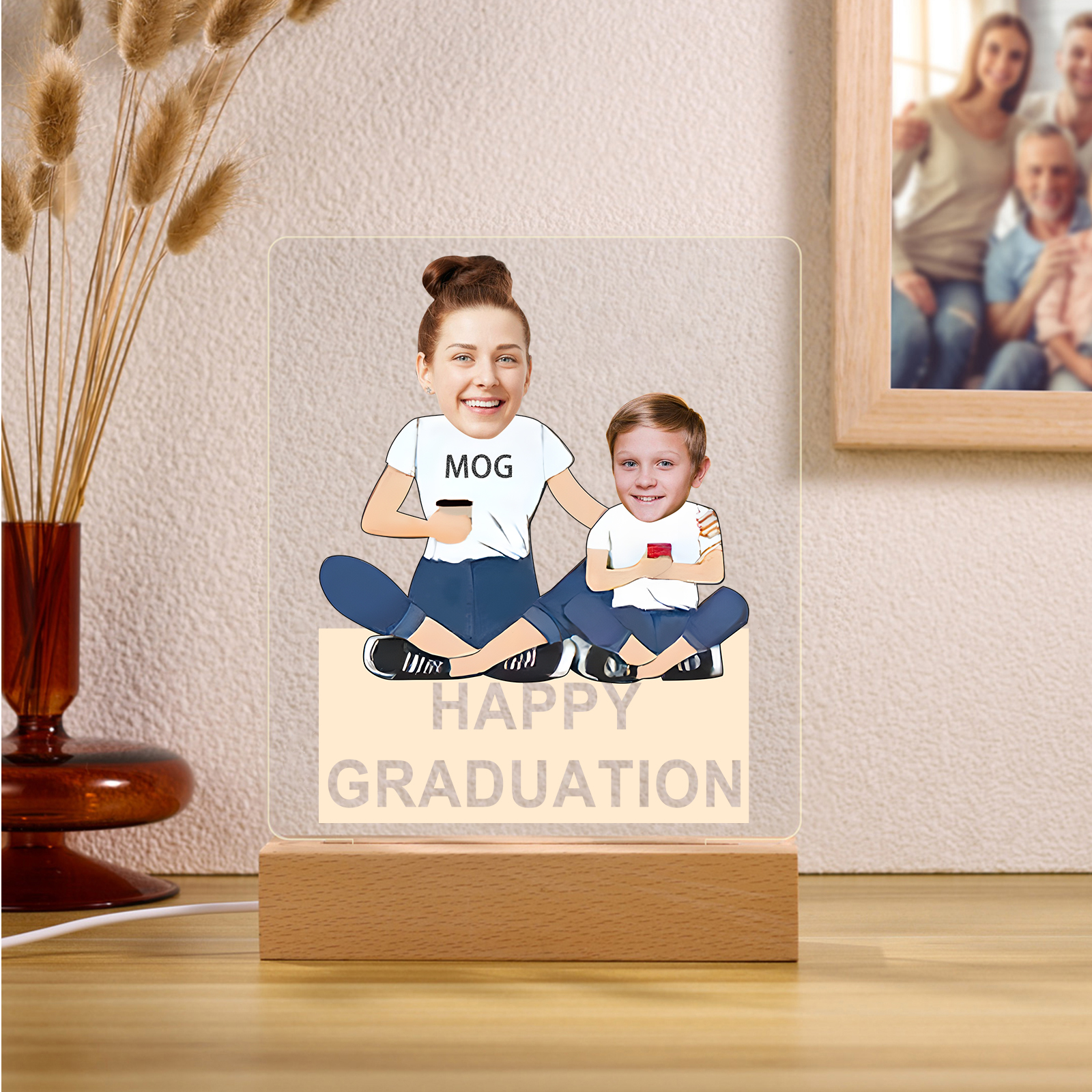 2024 Graduation Gifts - Personalised Photo Family Night Light Custom Text LED Light Graduation Gift for Son/Daughter