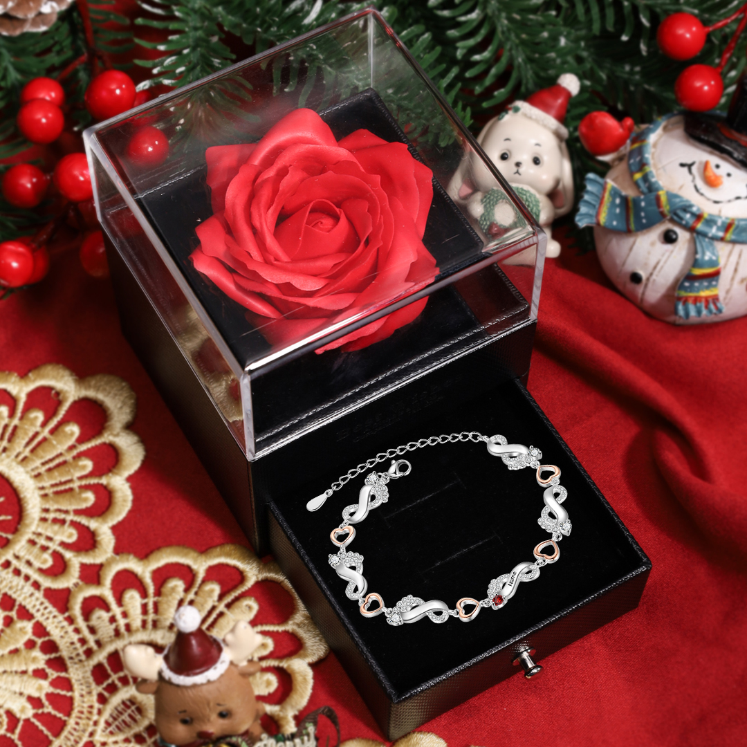 Personalised Baby Feet Bracelet Custom 1 Birthstones Set With Rose Gift Box Heart Bracelet Gifts For Women