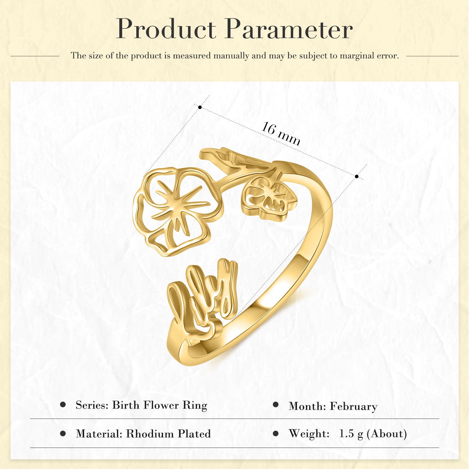 Personalized February Birth Flower Ring With Name Gifts For Her