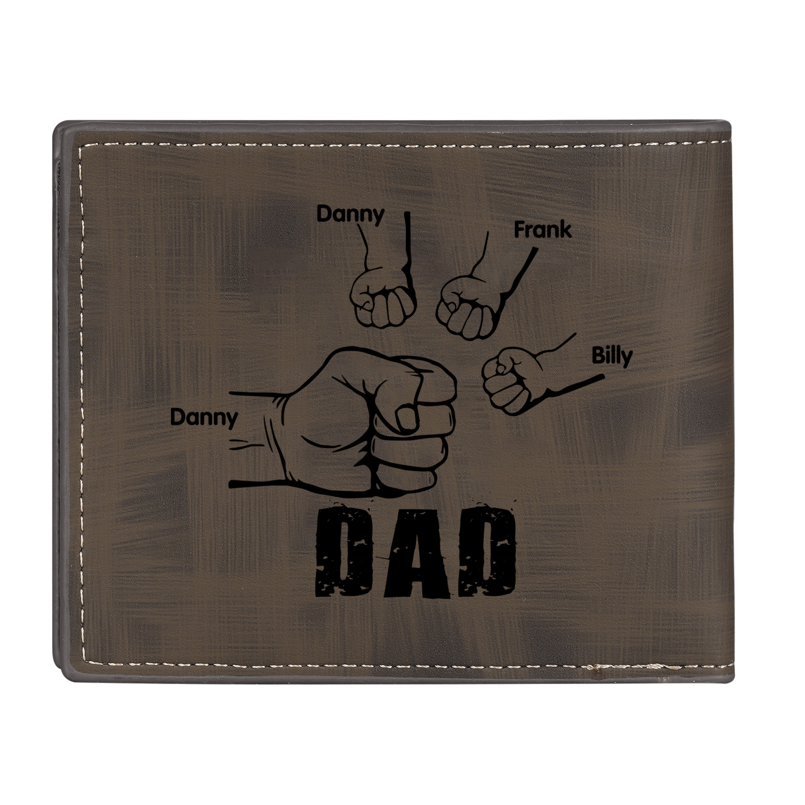 4 Names - Personalised Photo Custom Leather Men's Wallet as a Father's Day Gift for Dad